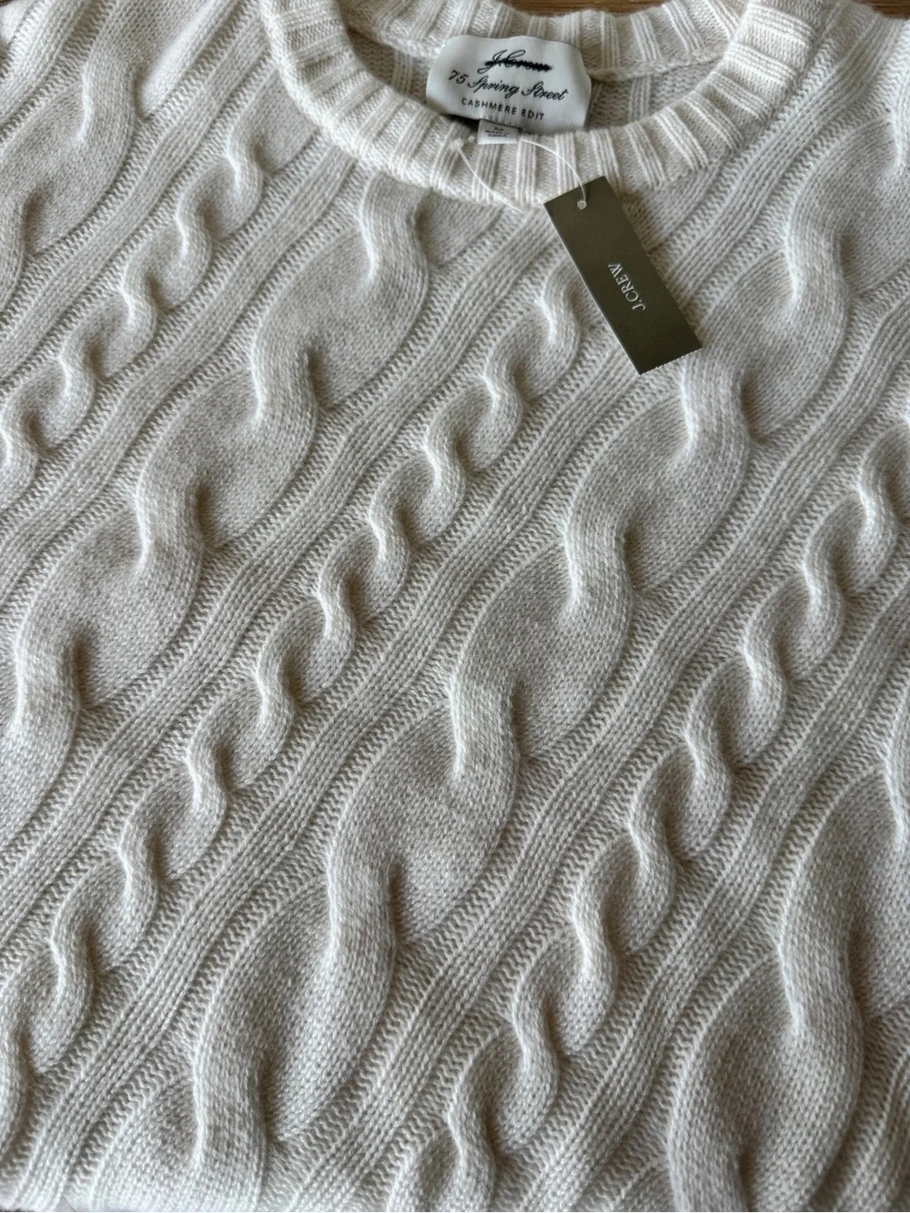 NWT J. CREW Spring Street 100% cashmere twisted cable-knit sweater ivory M